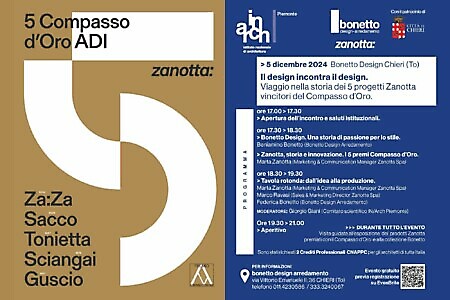 Locandina ufficiale evento Zanotta Compasso d’Oro presso Bonetto Design 2024